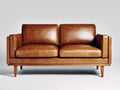 Divano a due posti - Pelle-Legno - 188 x 84 x 85 cm - Marrone cuoio-Naturale - Stile moderno rétro