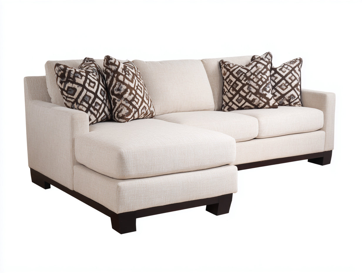 Divano angolare - Tessuto-Legno - 264x171x88 cm - Crema-Marrone scuro - Stile contemporaneo