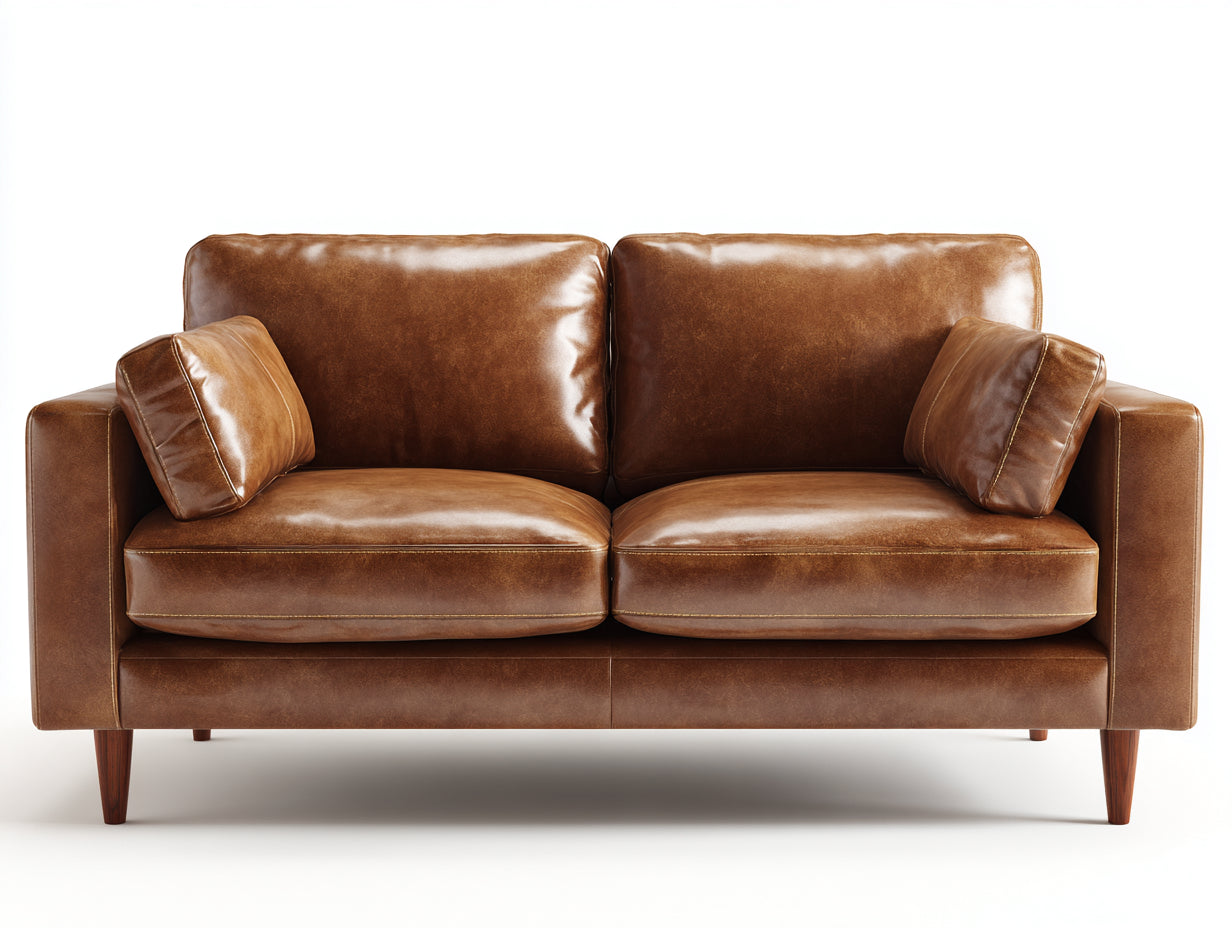 Divano a due posti - Pelle sintetica-Legno - 184 x 88 x 85 cm - Marrone cognac - Stile moderno