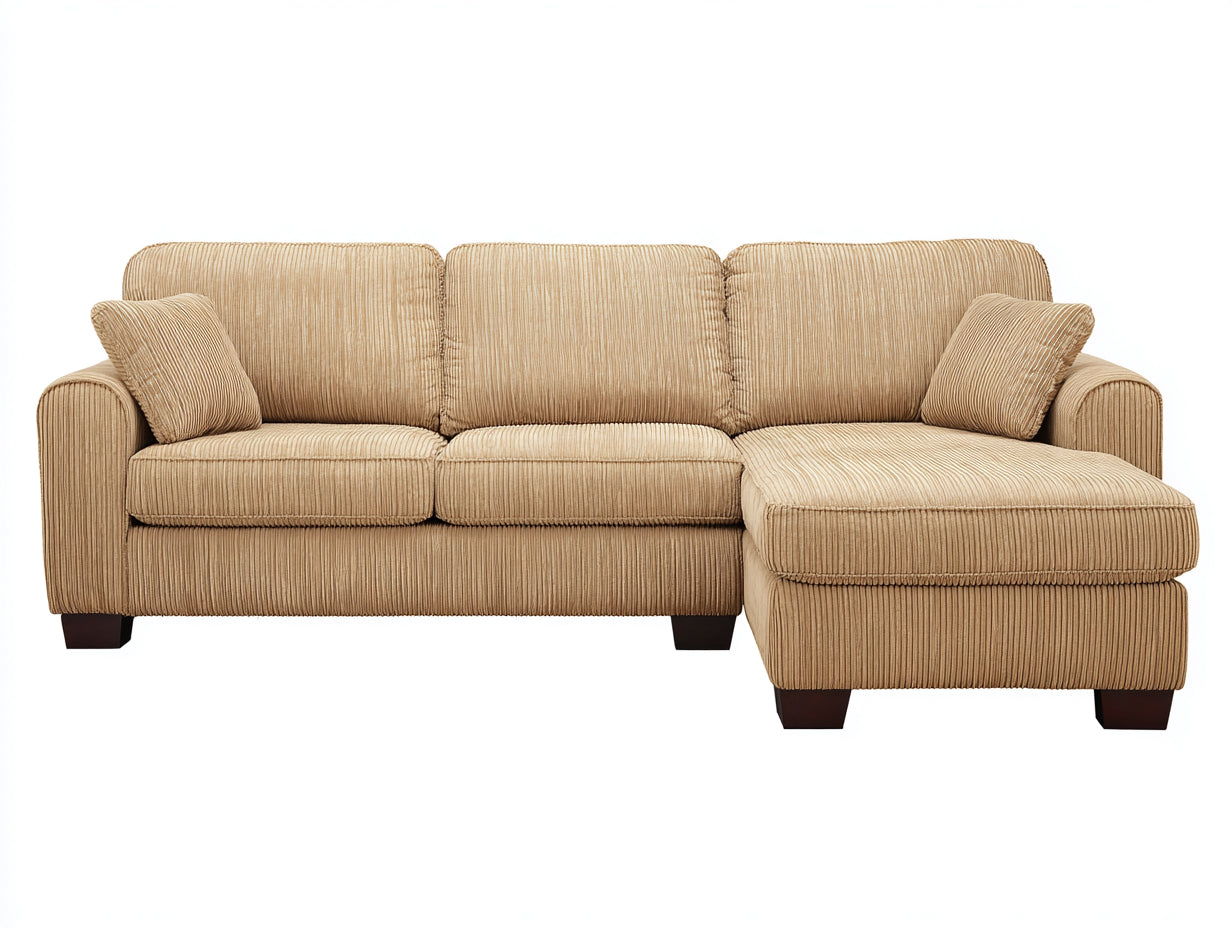 Divano angolare - Velluto a coste-Legno - 268x169x90 cm - Cammello-Marrone scuro - Stile contemporaneo