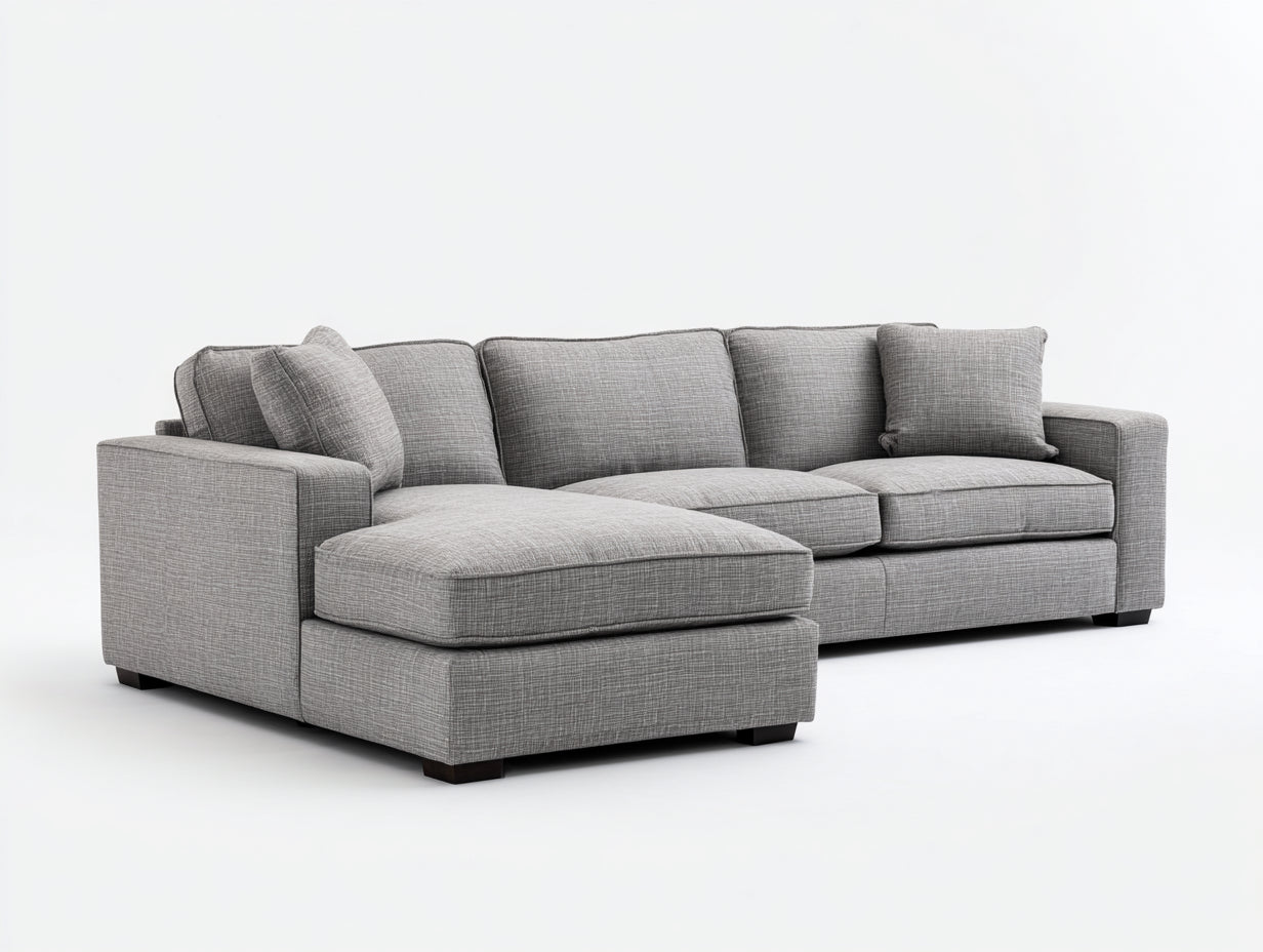 Divano angolare - Tessuto-Legno - 282x180x90 cm - Grigio-Marrone scuro - Stile contemporaneo