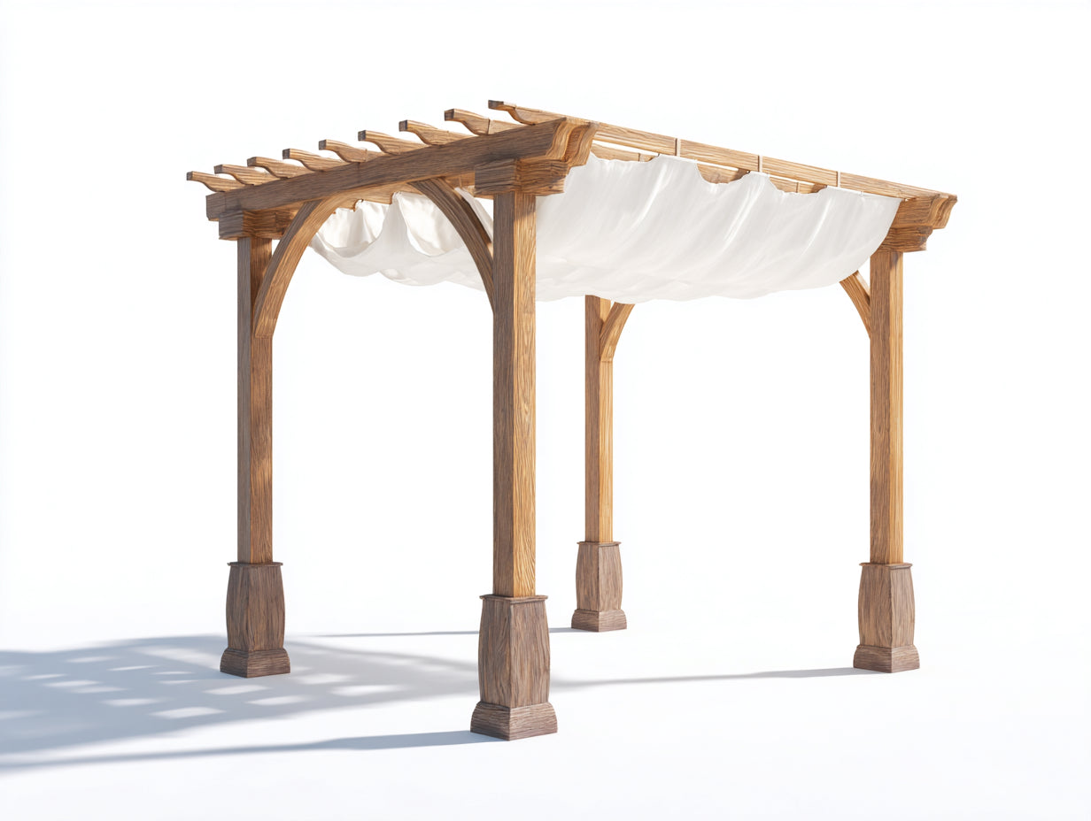 Pergola da giardino - Legno-tessuto - 320 x 300 x 265 cm - Marrone-Bianco - Stile rustico con copertura ombreggiante