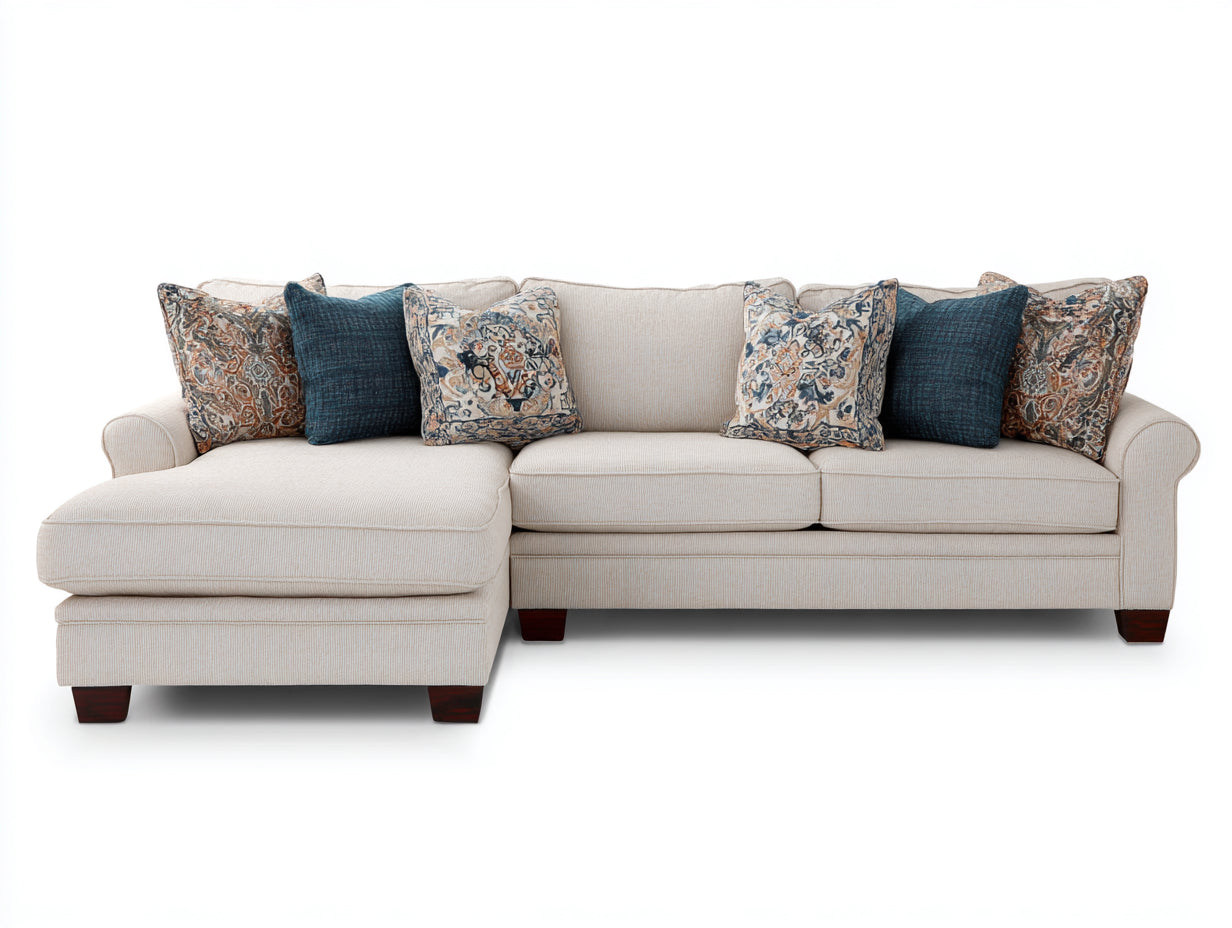 Divano angolare - Tessuto-Legno - 287x176x89 cm - Avorio-Marrone scuro - Stile classico contemporaneo