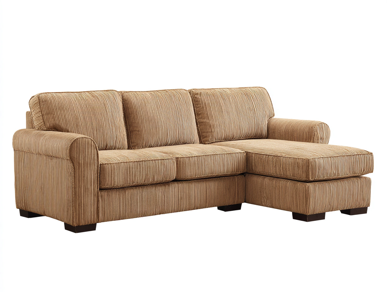 Divano angolare - Velluto a coste-Legno - 266x170x91 cm - Cammello-Marrone scuro - Stile classico contemporaneo