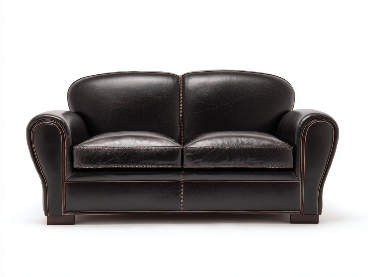 Divano a due posti - Similpelle - 180x90x84 cm - Nero - Stile classico
