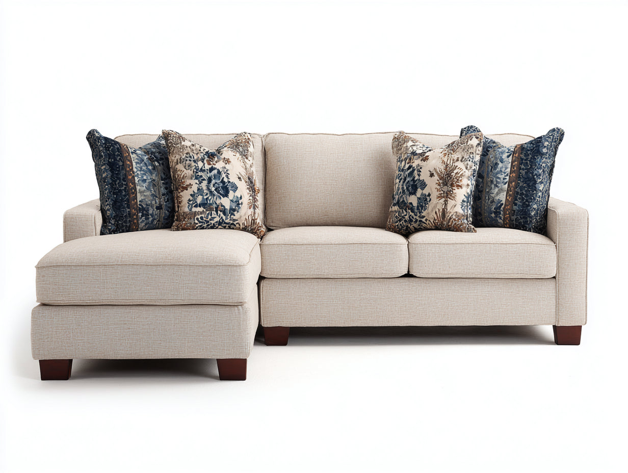 Divano angolare - Tessuto-Legno - 273x168x88 cm - Beige chiaro-Marrone scuro - Stile elegante contemporaneo