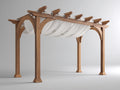 Pergola da giardino - Legno-tessuto-metallo - 340 x 300 x 262 cm - Marrone-Bianco - Stile classico con archi decorativi e telo drappeggiato