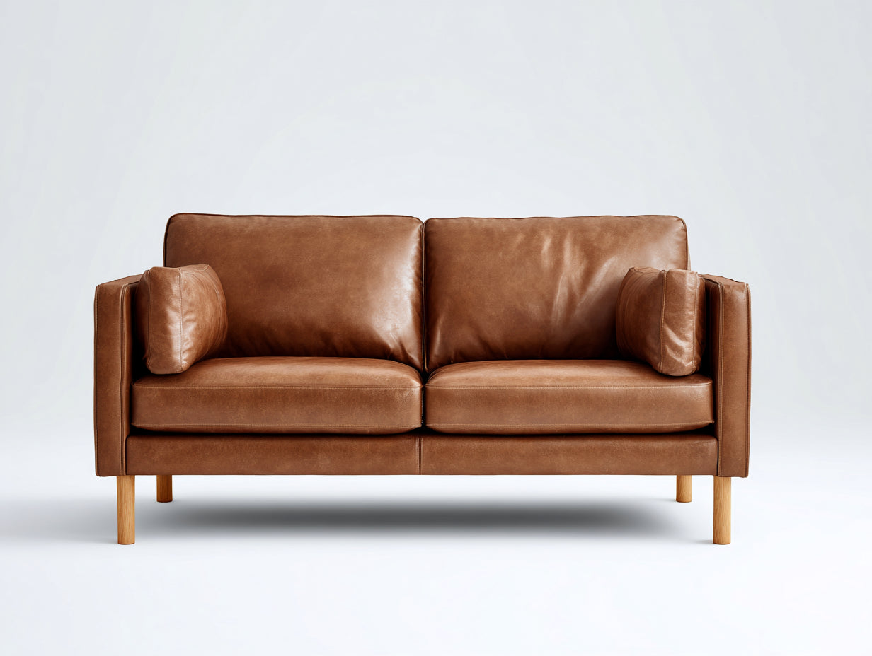 Divano a due posti - Pelle sintetica-Legno - 176 x 84 x 86 cm - Marrone caramello - Stile scandinavo