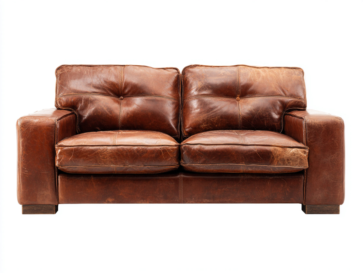 Divano a due posti - Pelle sintetica-Legno - 186 x 93 x 87 cm - Marrone ambra - Stile vintage