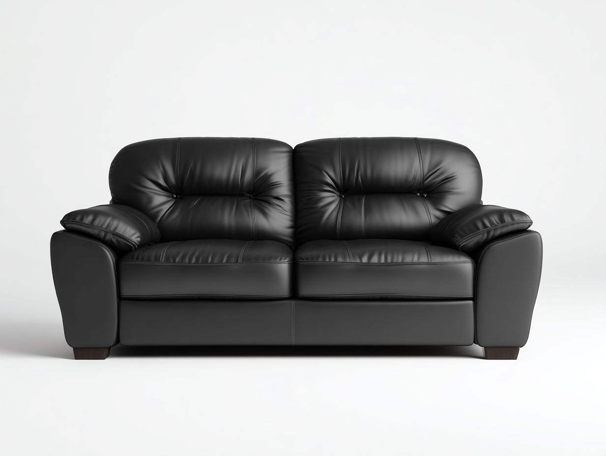 Divano a due posti - Pelle sintetica-Legno - 191 x 96 x 94 cm - Nero - Stile classico contemporaneo