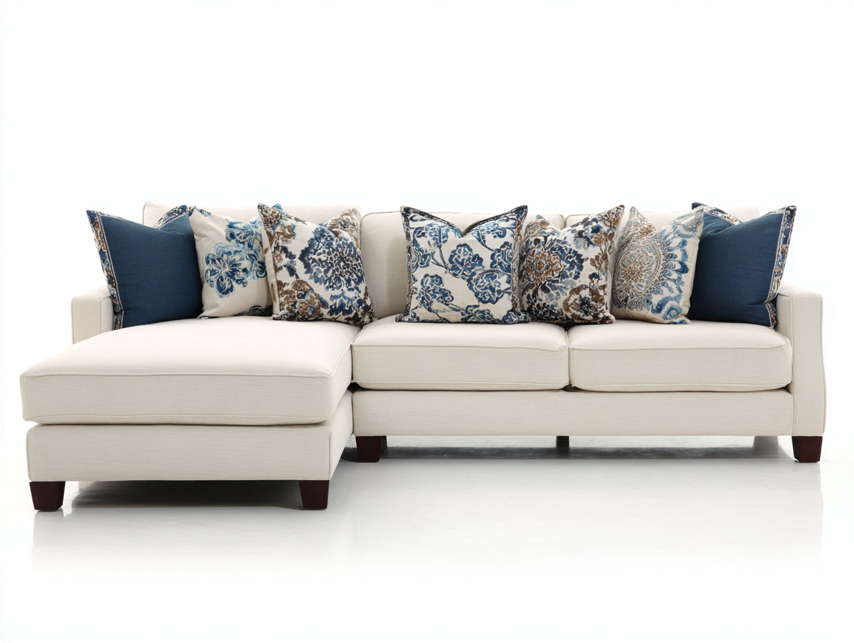 Divano angolare - Tessuto-Legno - 289x178x87 cm - Avorio-Marrone scuro - Stile contemporaneo elegante