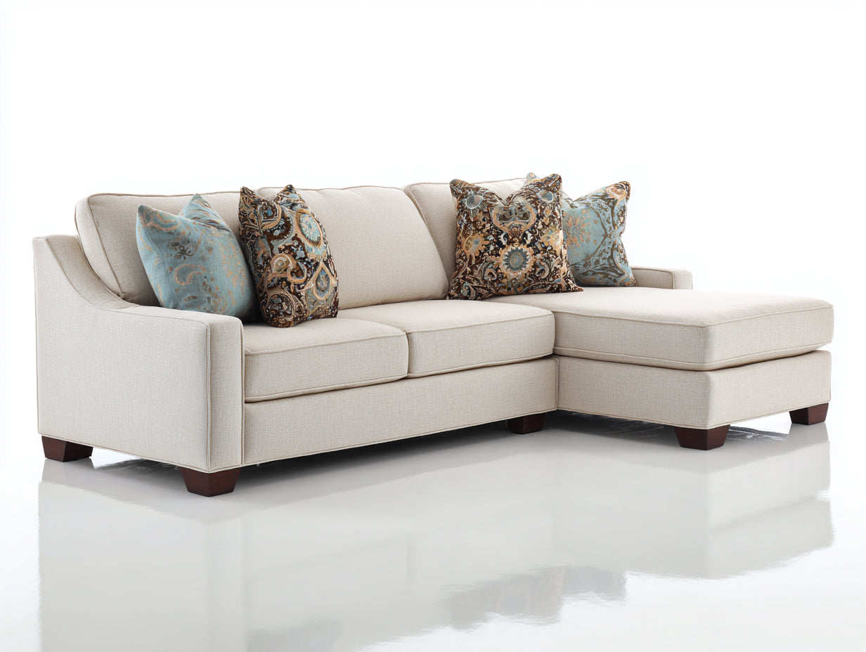 Divano angolare - Tessuto-Legno - 278x174x89 cm - Avorio-Marrone scuro - Stile classico contemporaneo