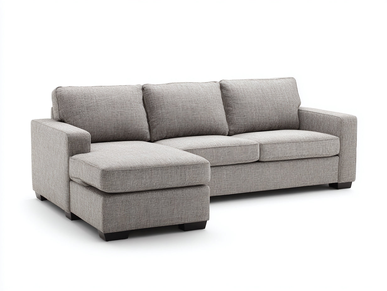 Divano angolare - Tessuto-Legno - 258x166x87 cm - Grigio-Marrone scuro - Stile moderno