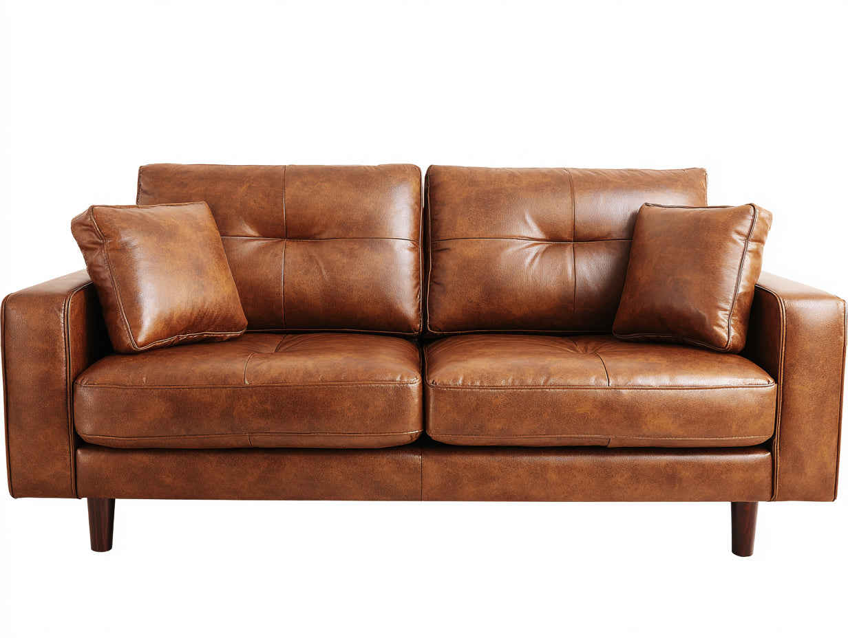 Divano a due posti - Pelle sintetica-Legno - 188 x 91 x 87 cm - Marrone cuoio - Stile moderno vintage