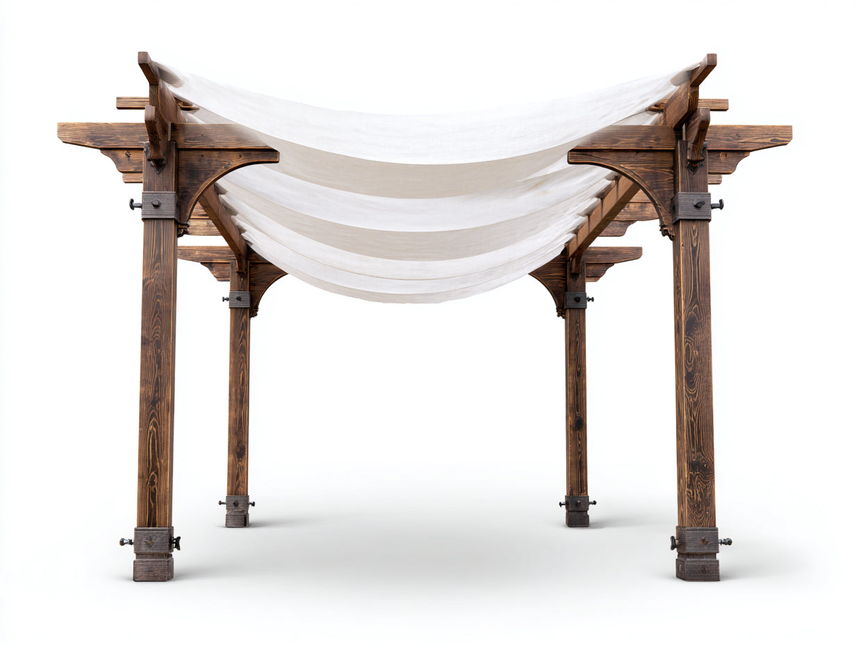Pergola da giardino - Legno-tessuto - 290 x 270 x 252 cm - Marrone-Bianco - Stile rustico con copertura sospesa