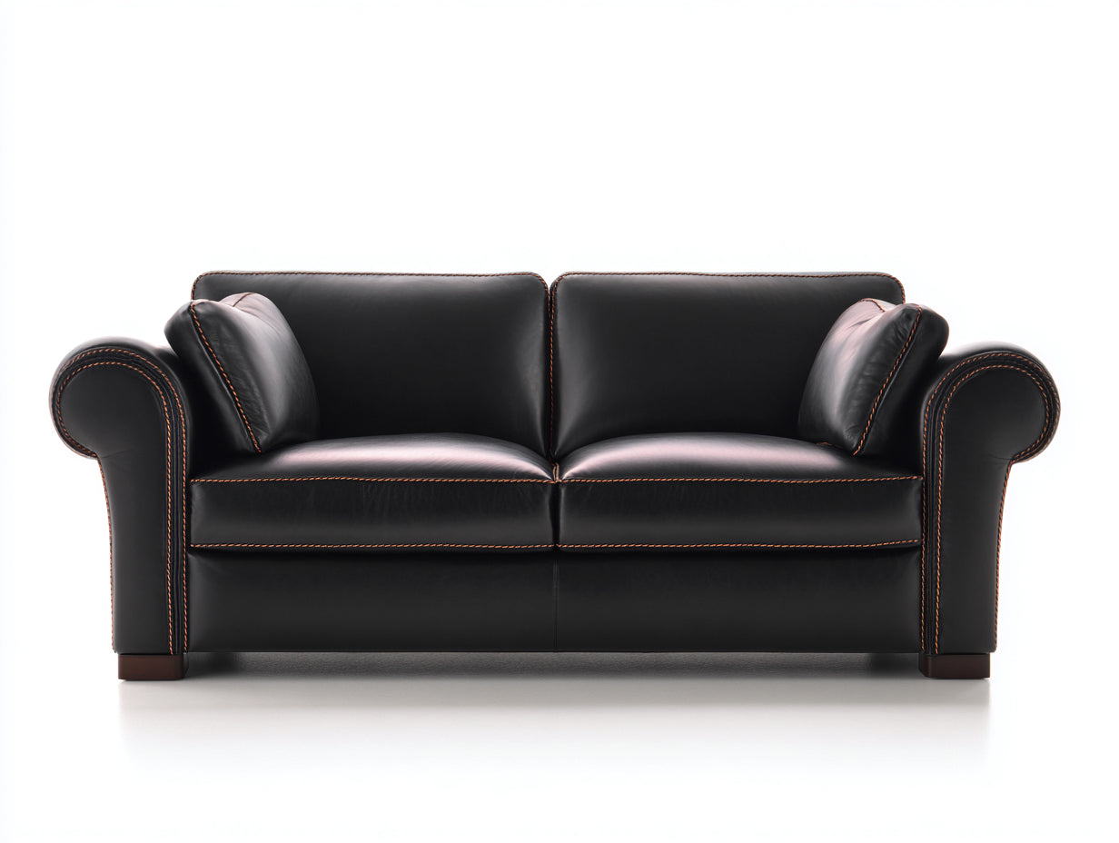 Divano a due posti - pelle sintetica-legno - 180 x 90 x 85 cm - nero - stile classico