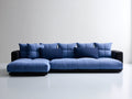 Divano angolare - Tessuto-Ecopelle-Metallo - 296x181x84 cm - Blu-Nero - Stile moderno