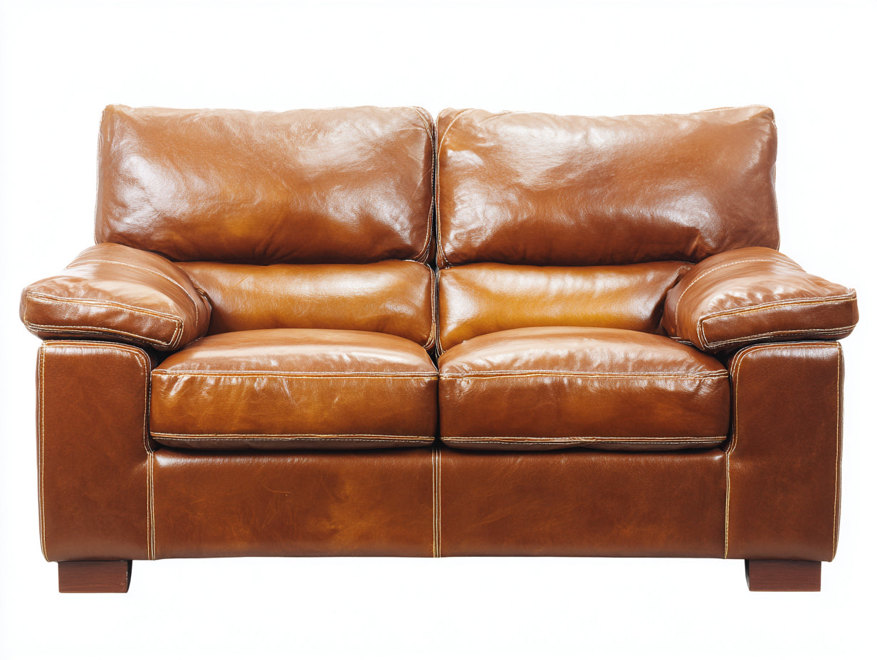 Divano a due posti - Pelle-Legno - 184x93x89 cm - Marrone miele - Stile classico contemporaneo