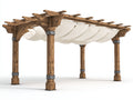 Pergola da giardino - Legno-tessuto - 350 x 310 x 270 cm - Marrone-Bianco - Stile rustico con copertura ondulata