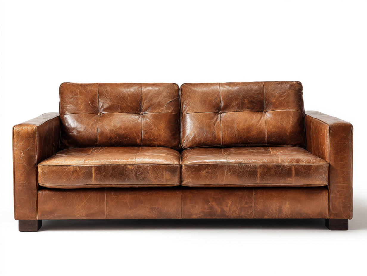 Divano a due posti - Pelle sintetica-Legno - 188 x 91 x 84 cm - Marrone tabacco - Stile vintage