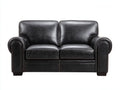 Divano a due posti - Pelle-Legno - 176 x 92 x 88 cm - Nero - Stile classico confortevole