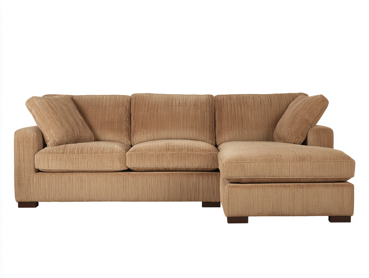 Divano angolare - Velluto a coste-Legno - 272x172x89 cm - Cammello-Marrone scuro - Stile moderno accogliente