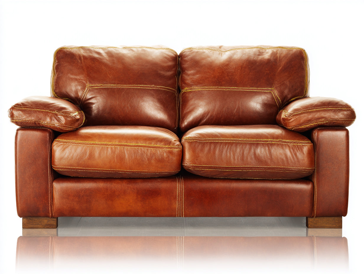 Divano a due posti - Pelle - 186x94x88 cm - Marrone cognac - Stile classico contemporaneo