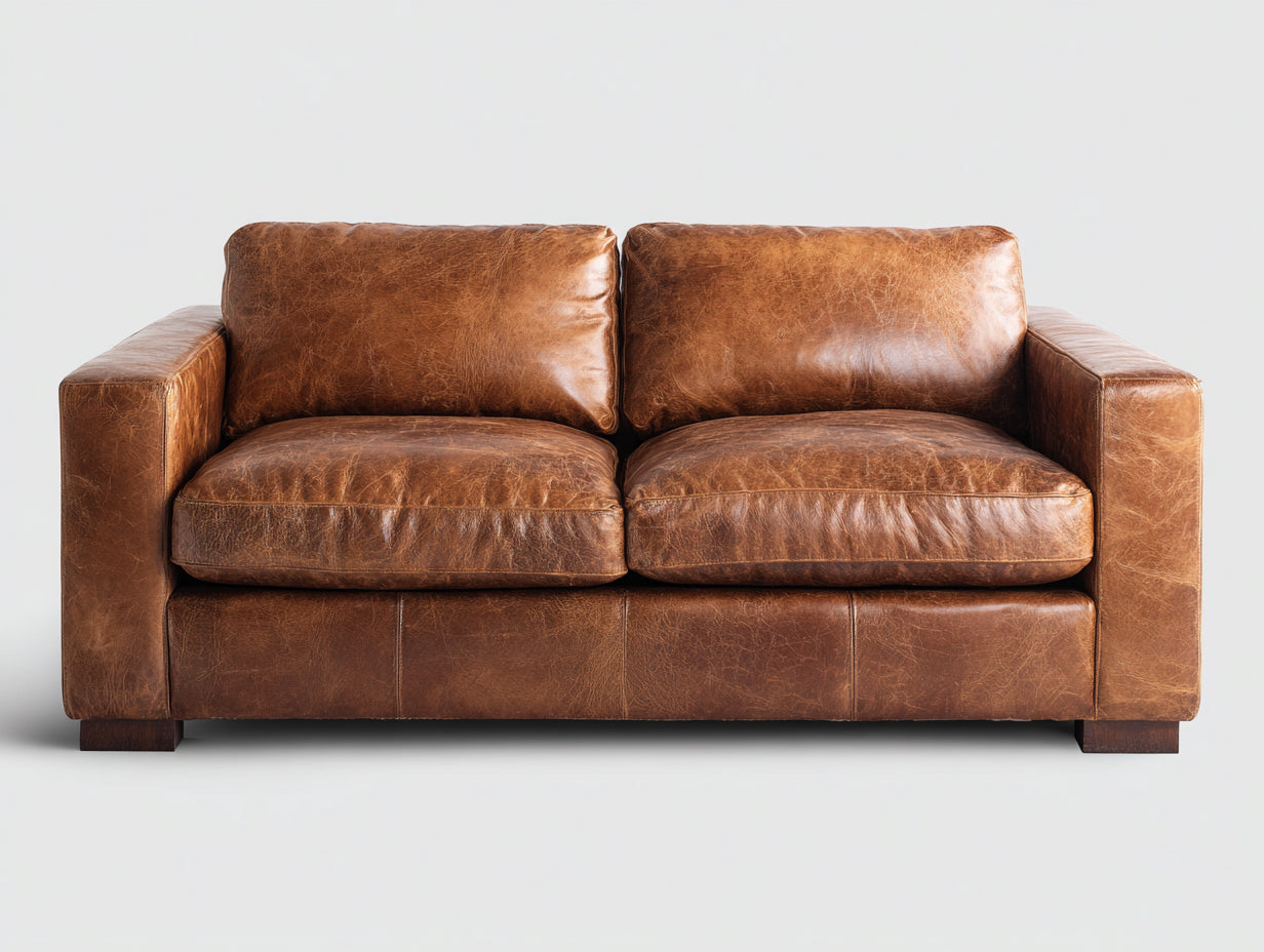 Divano a due posti - Pelle sintetica-Legno - 190 x 94 x 82 cm - Marrone cuoio - Stile industriale