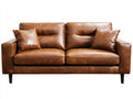 Divano a due posti - Pelle-Legno - 189 x 93 x 88 cm - Marrone tabacco - Stile contemporaneo