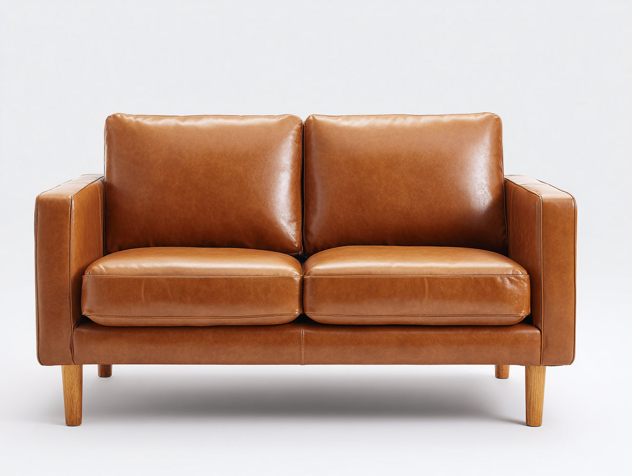 Divano a due posti - Pelle-Legno - 182 x 87 x 89 cm - Marrone miele - Stile contemporaneo