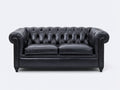 Divano a due posti - Pelle-Legno - 190 x 94 x 78 cm - Nero - Stile Chesterfield classico