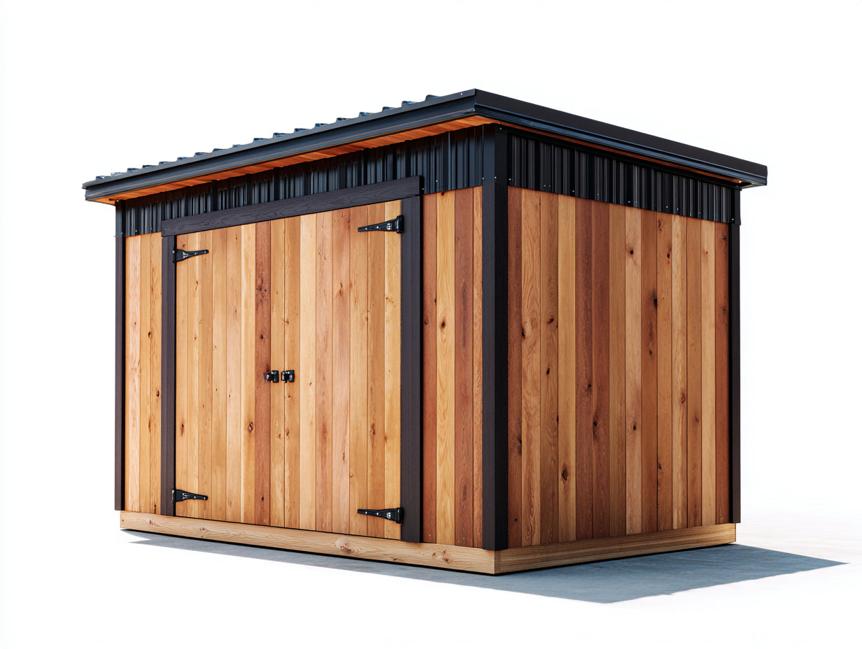 Casetta da giardino - Legno-Metallo - 228x184x214 cm - Legno naturale-Nero - Stile industriale rustico