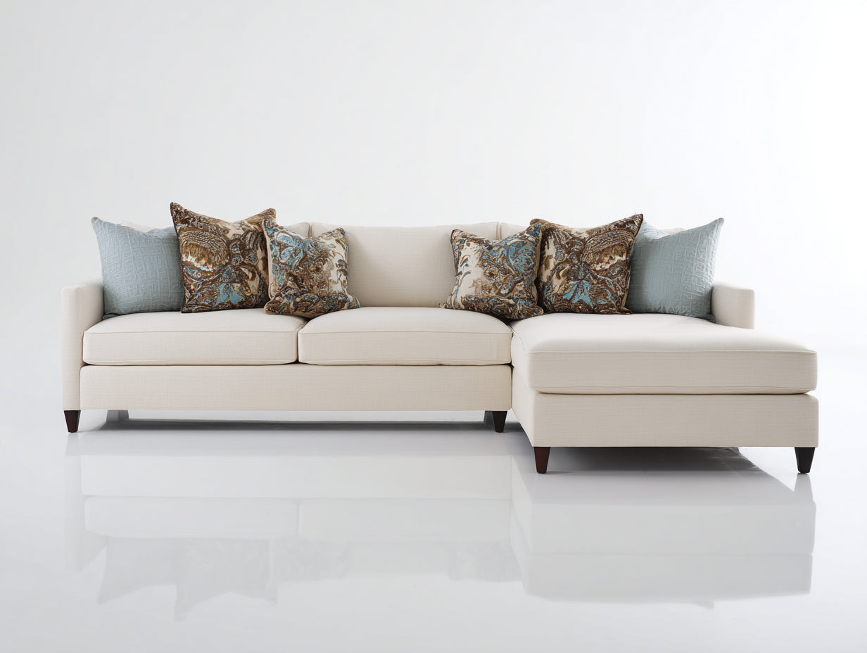 Divano angolare - Tessuto-Legno - 286x176x88 cm - Crema-Marrone scuro - Stile moderno elegante