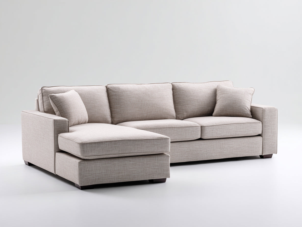 Divano angolare - Tessuto-Legno - 279x171x88 cm - Beige chiaro-Marrone scuro - Stile contemporaneo